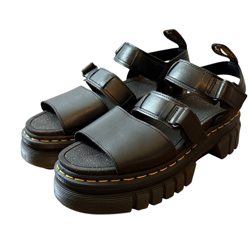 Dr. Marten Ricki 3 Strap Platform Sandals Women's Sz 8.5 Black Leather Chunky